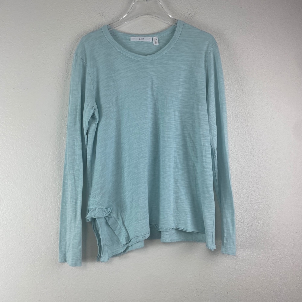 Wilt Slub Knit Long Sleeve Tee Size M Light Blue Asymmetric Ruffle W034900